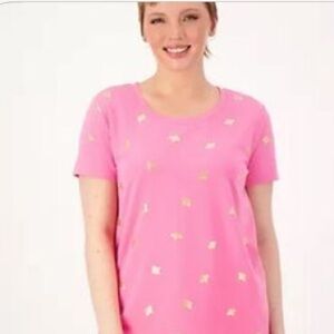 Joan Rivers NwOT Women 1X Pink Short Sleeves Cotton Tee With Gold Bee Appliqué